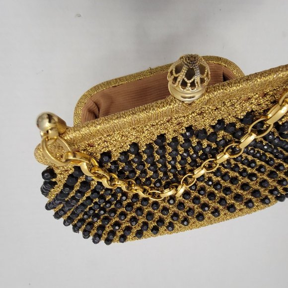 Vintage 50's Womens Gold Black Purse Bag Styled by Simon Italy Weave Beads Night - Picture 5 of 15